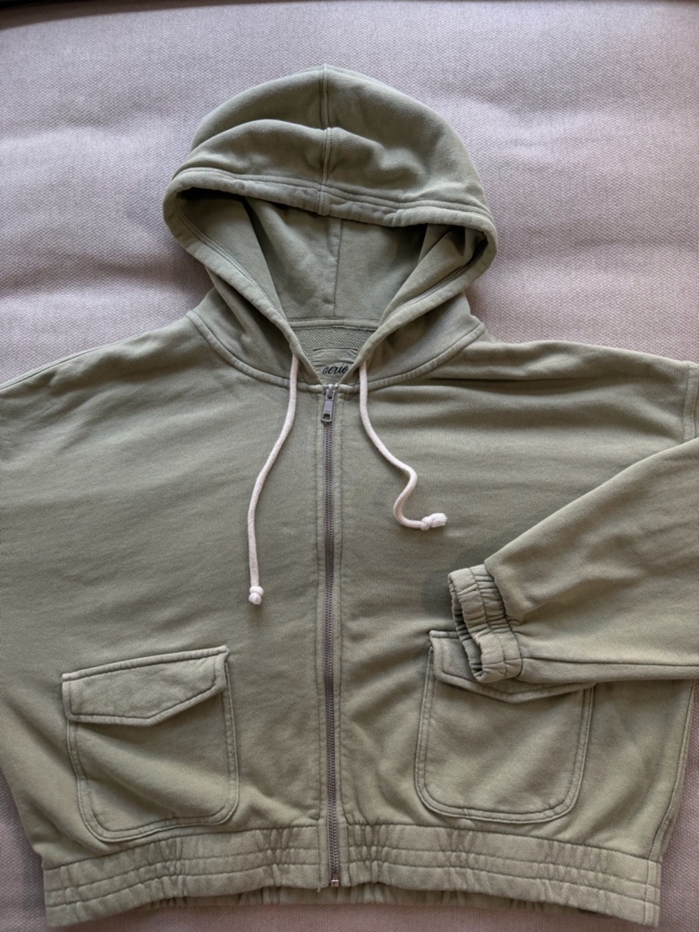 Aerie Olive Green Zip-Up Crop Hoodie
